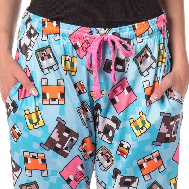 Minecraft Women's Chibi Animal Face Blocks AOP Pajama Lounge PJ Pants, 3 of 6