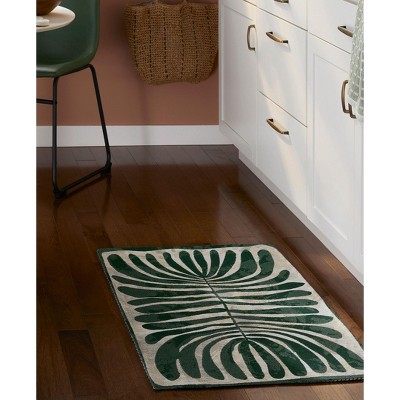 Green Jacquard Woven Polyester and Cotton Kitchen Mat 24" x 40"