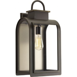 Progress Lighting Refuge 1-Light Large Wall Lantern, Oil Rubbed Bronze, Clear Glass, Umber Reflector Panel - 1 of 3