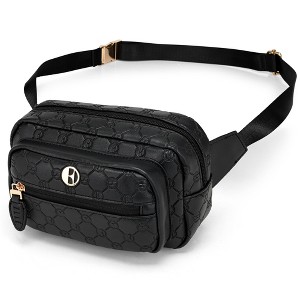 ELLE Luggage Compass 1.6L Vegan Leather Monogram Crossbody Bag - Black - 1 of 4