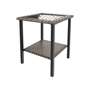 YARDSIGHT Wicker Coffee Table with Storage Shelf and Glass Tabletop ¨C Perfect for Outdoor Conversation Sets - 1 of 4