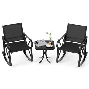 Tangkula 3 Piece Patio Rocking Set 2 Rocking Chairs w/ Tempered Glass Side Table - 1 of 4