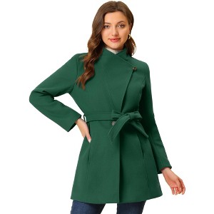 INSPIRE CHIC Women's Classic Stand Collar Long Sleeve Winter Belted Long Coat - 1 of 4