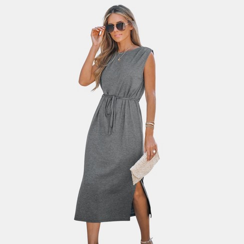 Women's Drawstring Sleeveless Midi Dress - Cupshe-s-gray : Target