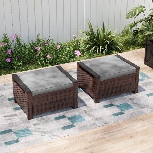 Sonkuki 2-Piece Ottomans with Solution-Dyed Fabric Cushion, All-Weather Wicker Ottomans, Ideal for Patio - 1 of 4