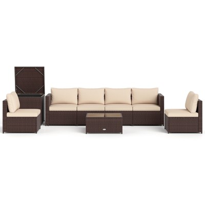 Tangkula 8 PCS Wicker Patio Furniture Set Rattan Sectional Sofa Set w/ Cushions