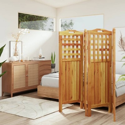 vidaXL Solid Wood Acacia 4-Panel Room Divider, Farmhouse Style, No Assembly Required, 63.8"x0.8"x45.3", Foldable Design, Versatile Use - Brown