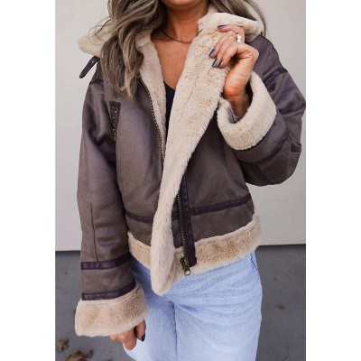 Women's Fur-lined Suede Leather Jacket - HYFVE