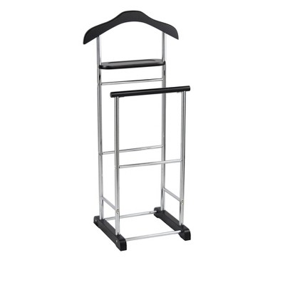 Proman Product VL17028 with Wooden Hanger, Tray & Trouser Bar Valet Stand, Black
