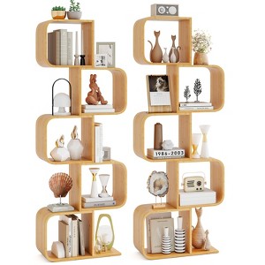 Tangkula 2PCS 5-Tier S-Shaped Bookcase w/ 5 Open Cubes Geometric Corner Display Shelf - 1 of 4