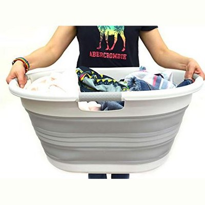 Light Purple Collapsible Plastic Laundry Hamper with Handles