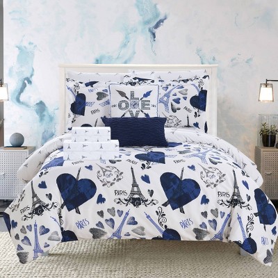 Twin 7pc Marais Bed In A Bag Comforter Set Navy - Chic Home Design