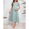 Women's Maternity Floral Midi Dress Summer Short Sleeve Sweetheart Boho Tie Back Casual Dress Photoshoot Baby Shower - 3 of 4