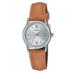 Casio Women’s Silver Dial Watch with Brown Leather Band - LTP-V002L-7B3UDF - 1 of 2