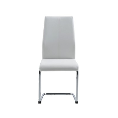 HomeRoots Set of Four White and Silver Upholstered Faux Leather Dining Side Chairs