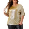 Agnes Orinda Women's Plus Size Metallic Round Neck Short Sleeve Summer Carnival Party Blouses - 2 of 4