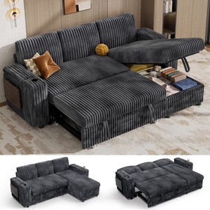 Vipbear 85" Modular Sectional Sleeper Sofa with Pull Out Bed, 3 Seat Plush Corduroy L Shaped Couch , Tool Free Assembly - 1 of 4