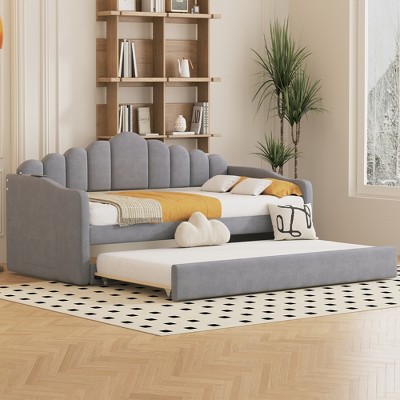 Merax Luxurious Twin Size Upholstered Velvet Daybed with Trundle and USB Charging Ports