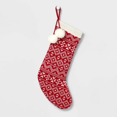 20" Fair Isle Knit Christmas Stocking with Pompoms - Wondershop™