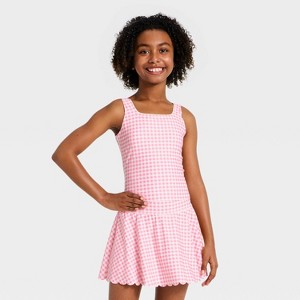 Girls' Active Scallop Crop Tank Top - All In Motion™ Pink Gingham