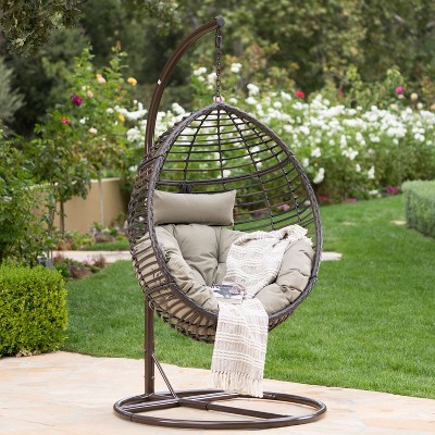 Christopher Knight Home Layla Outdoor Wicker Hanging Basket Chair with Cushion