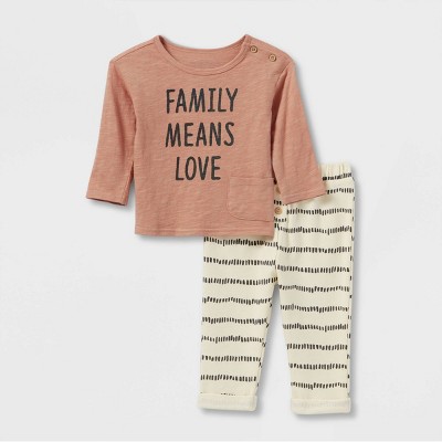 Grayson Collective Baby 2pc 'Family Means Love' Graphic Top & Bottom Set - Rust Brown 3-6M