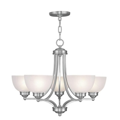 25" Brushed Nickel and Satin Glass 5-Light Chandelier