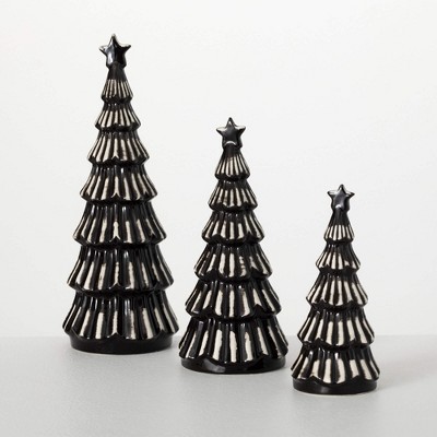 8"H  10.25"H & 13.25"H Sullivans Christmas Modern Black Christmas Trees Set of 3  Black-White
