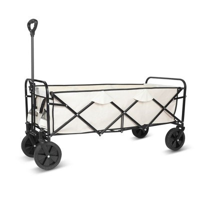 Extended Folding Utility Wagon, 330LBS Heavy Loaded Collapsible Garden Cart with Anti-Slip Wheels