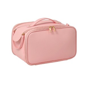 Anna-Kaci Multi-Compartment Travel Makeup Bag with Brush Holder and Transparent Pockets - Pink - 1 of 4
