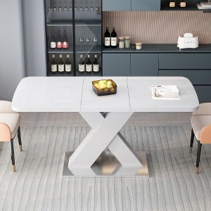 CENGHU Modern Square Dining Table, White Table Top, MDF X-Shape Table Leg with Metal Base, Stretchable End Table for Dining Room, Living Room - 1 of 4