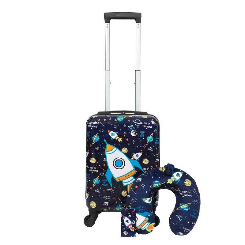 Rocket Ships 3-Piece Suitcase Travel Set With Neck Pillow & Luggage Tag, 1 of 8