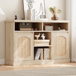 Rattan Buffet Storage Cabinet, 47" Sideboard Coffee Bar Cabinet with 2 Rattan Doors - 1 of 4