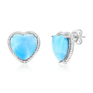 Caribbean Treasures Sterling Silver, Larimar Heart, Rope Design Studs - Blue - 1 of 2