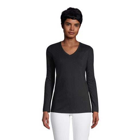 Lands' End Women's Petite Relaxed Supima Cotton Long Sleeve V-neck T ...