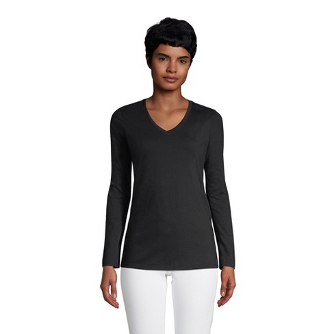 Lands' End Women's Petite Relaxed Supima Cotton Long Sleeve V-neck T-shirt  - X-large - Black : Target