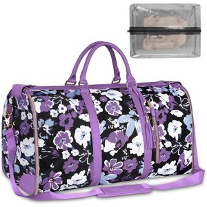 Large PU Leather Foldable Travel Garment Duffle Bag, Convertible Carry On with Shoe Pouch for Women - 1 of 4