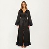 Anna-Kaci Lounge Women's Long Satin Robe with Sheer Bell Sleeves and Ruffle Trim Hem - 3 of 4