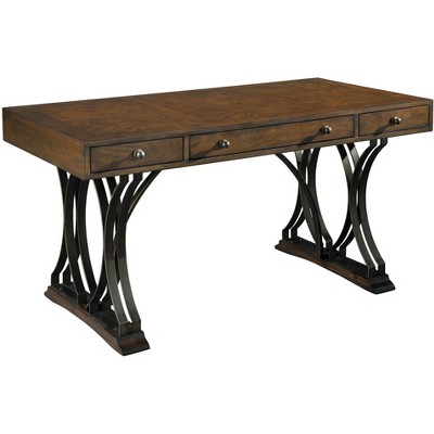 Transitional 56" Brown Acacia Home Office Desk with Drawers