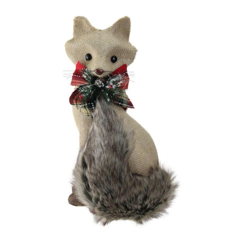 Northlight 13.25" Brown and Gray Fox Sitting with Tail Curled Christmas Figurine, 1 of 3