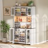 JANSNO 70.9" Rustic Kitchen Pantry Cabinet with Doors, Lights & Wine Rack & Shelves for Dining Room - 3 of 4