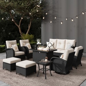 LayinSun Outdoor Patio Furniture Set, Black Rattan Wicker Sectional Swivel Rocker Chairs Sets - 1 of 4
