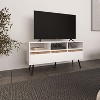 Vynxaria Modern TV Stand, Storage Unit, 3 Drawers, 3 Shelves, White/Natural Oak, Compact Design - 3 of 4