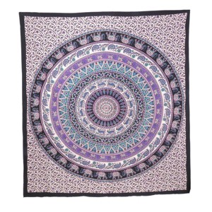 HomeRoots 92" X 84" Purple Black And White Mandala Cotton Hanging Tapestry - 1 of 4