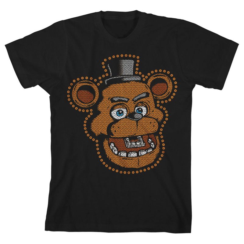 Five Nights at Freddy's Graphic Fake Sequin Freddy Boy's Black T-shirt, 1 of 4