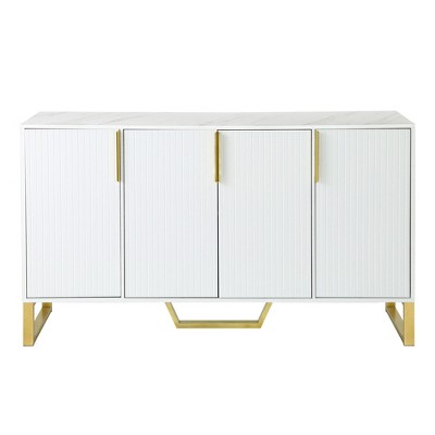 Hostack Sideboard Cabinet with 4 Doors, Adjustable Shelves, Metal Handles and Legs for Living Room, White