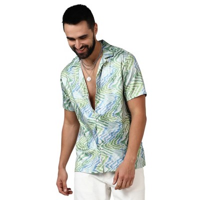 Campus Sutra Men Men's Grass Green & Navy Blue Ripple Shirt