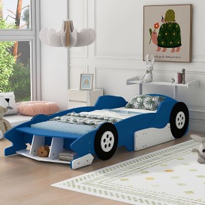 CAVINAS Twin/Full Size Race Car-Shaped Platform Bed with Storage,Plywood Bed Frame for Kids Room,Bedroom - 1 of 4