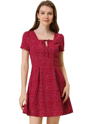 Allegra K Women's Printed Summer Casual Square Neck Short Sleeve Fit and Flare Dress