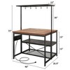 42" Kitchen Island with Storage & Seating – 3-Tier Bakers Rack, Microwave Stand, 5 Hooks – Multi-Functional Dining & Living Room Cart - 3 of 4